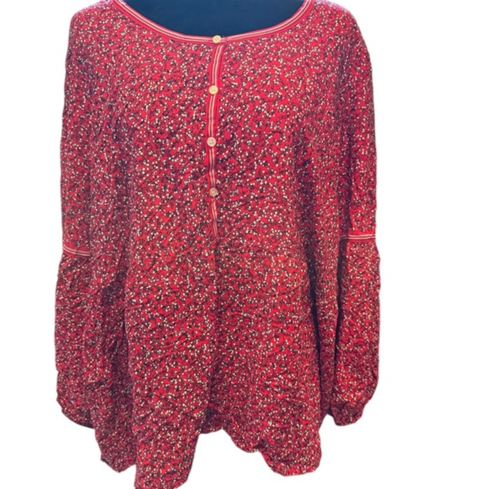 Max Studio Red Relaxed Long Sleeve Blouse